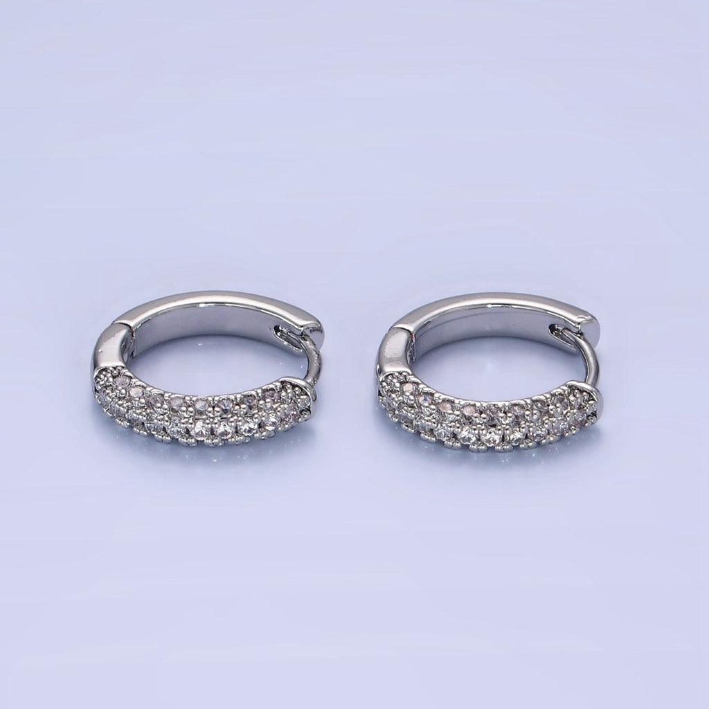 14K Gold plated 16mm Micro Paved CZ Huggie Earrings in Gold & Silver | AE528 AE529 - DLUXCA