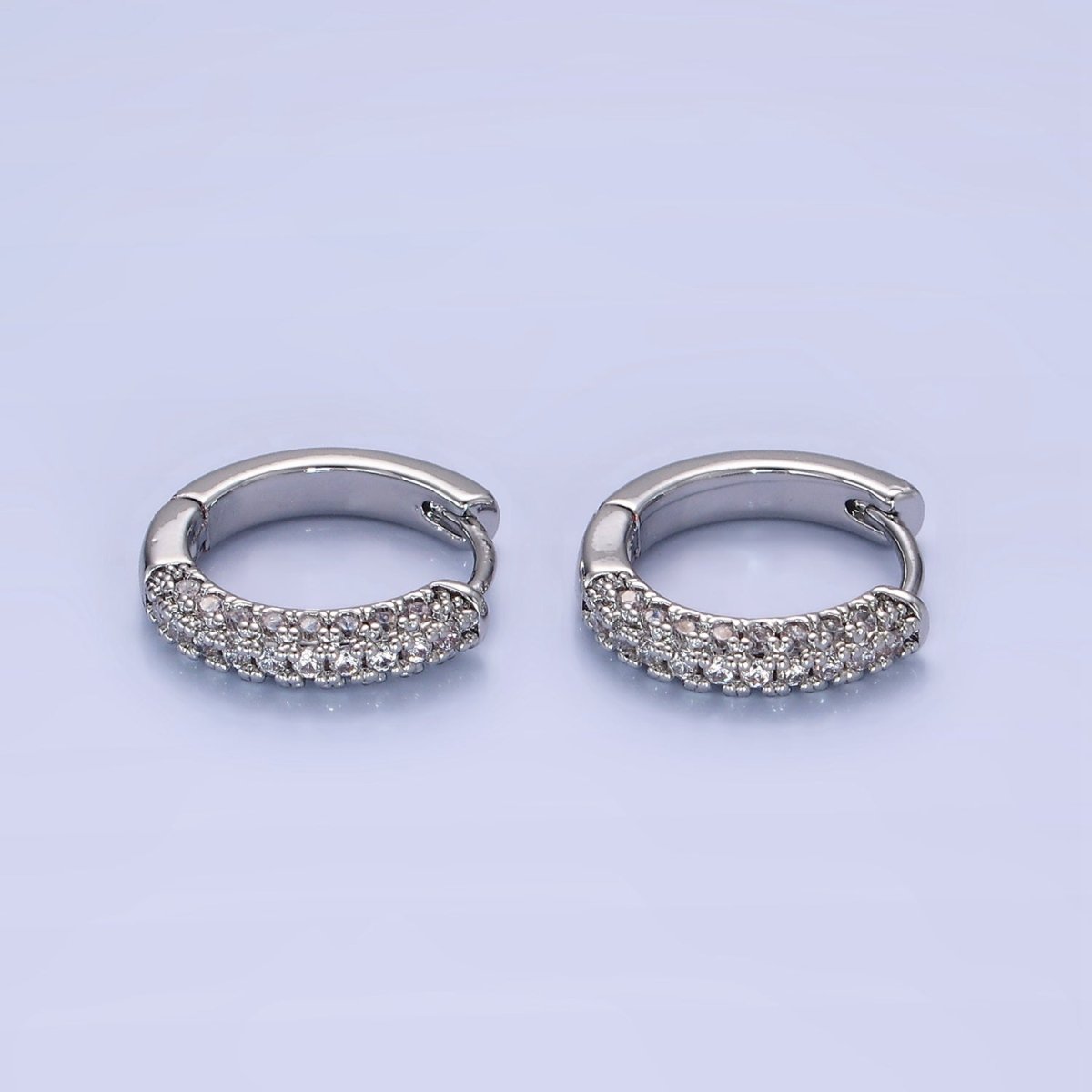 14K Gold plated 16mm Micro Paved CZ Huggie Earrings in Gold & Silver | AE528 AE529 - DLUXCA