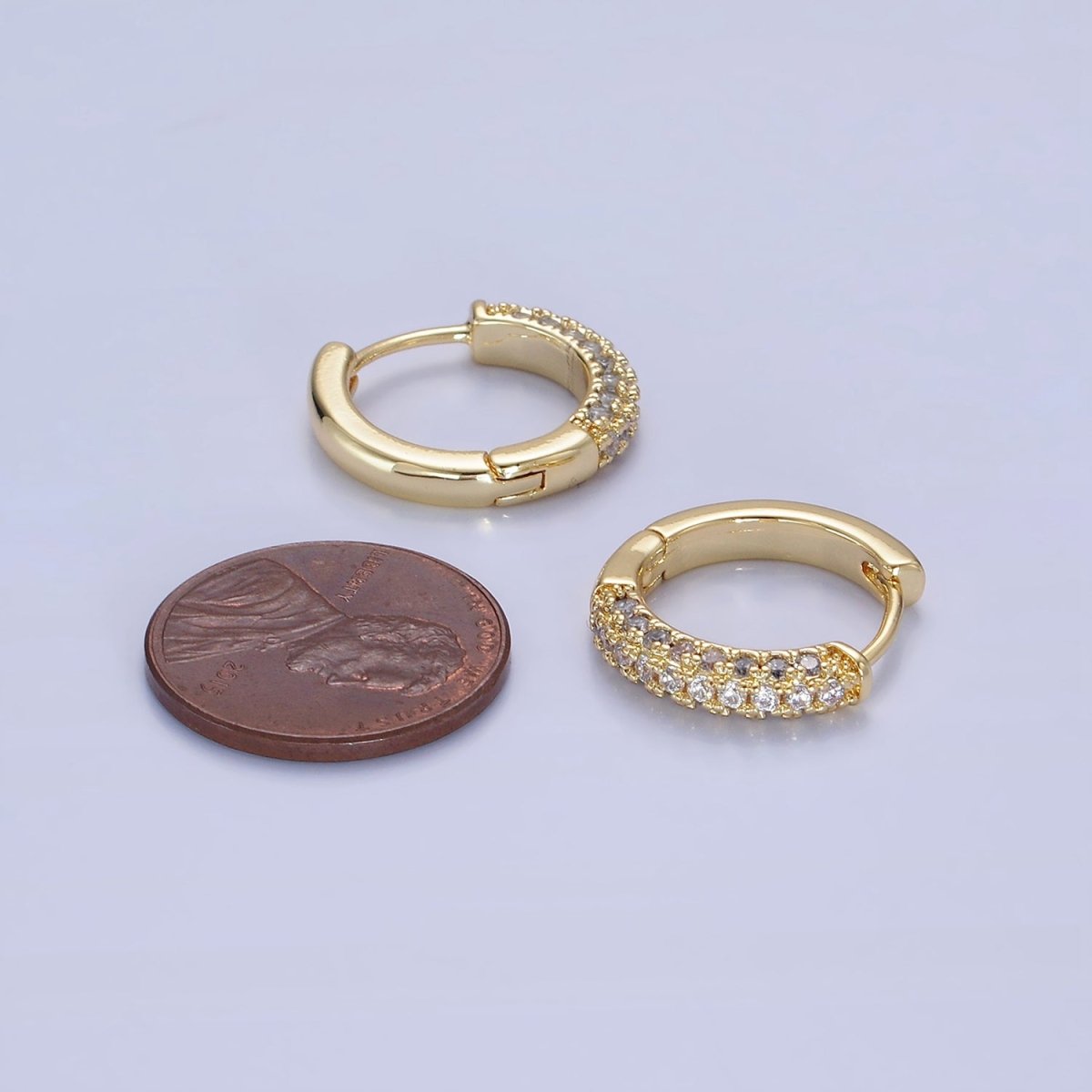 14K Gold plated 16mm Micro Paved CZ Huggie Earrings in Gold & Silver | AE528 AE529 - DLUXCA