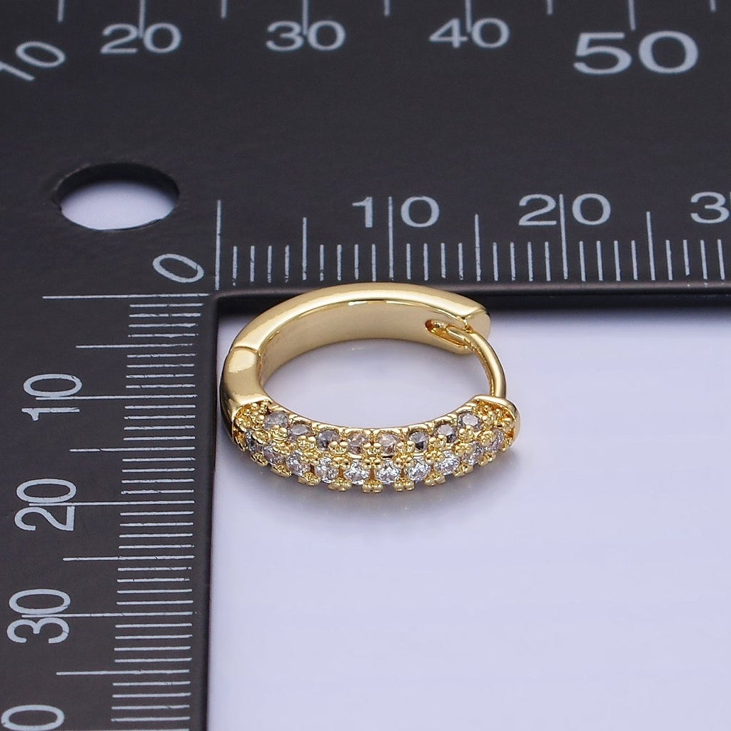 14K Gold plated 16mm Micro Paved CZ Huggie Earrings in Gold & Silver | AE528 AE529 - DLUXCA