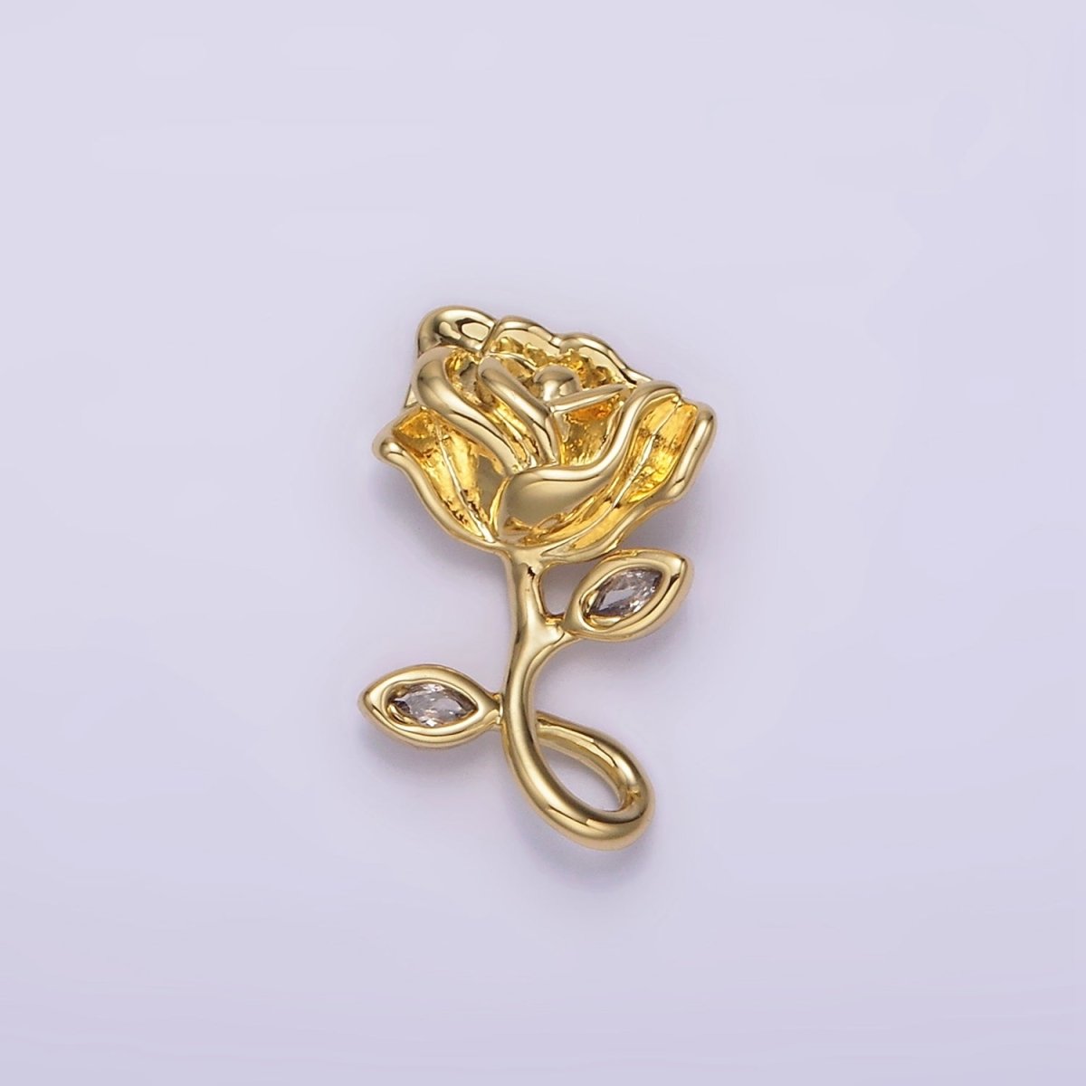 14K Gold plated 16mm Rose Flower CZ Leaf Open Loop Pendant | N1807 - DLUXCA