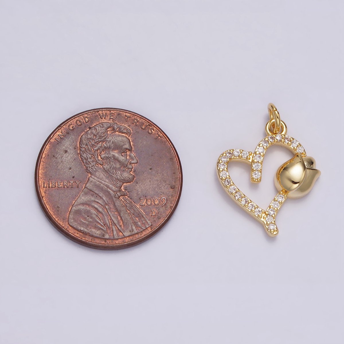 14K Gold plated 16mm Tulip Flower Open Micro Paved CZ Heart Charm | N1492 - DLUXCA