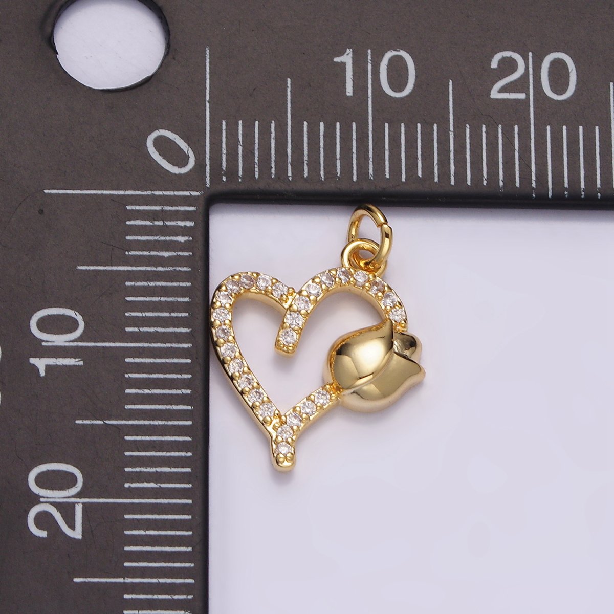 14K Gold plated 16mm Tulip Flower Open Micro Paved CZ Heart Charm | N1492 - DLUXCA