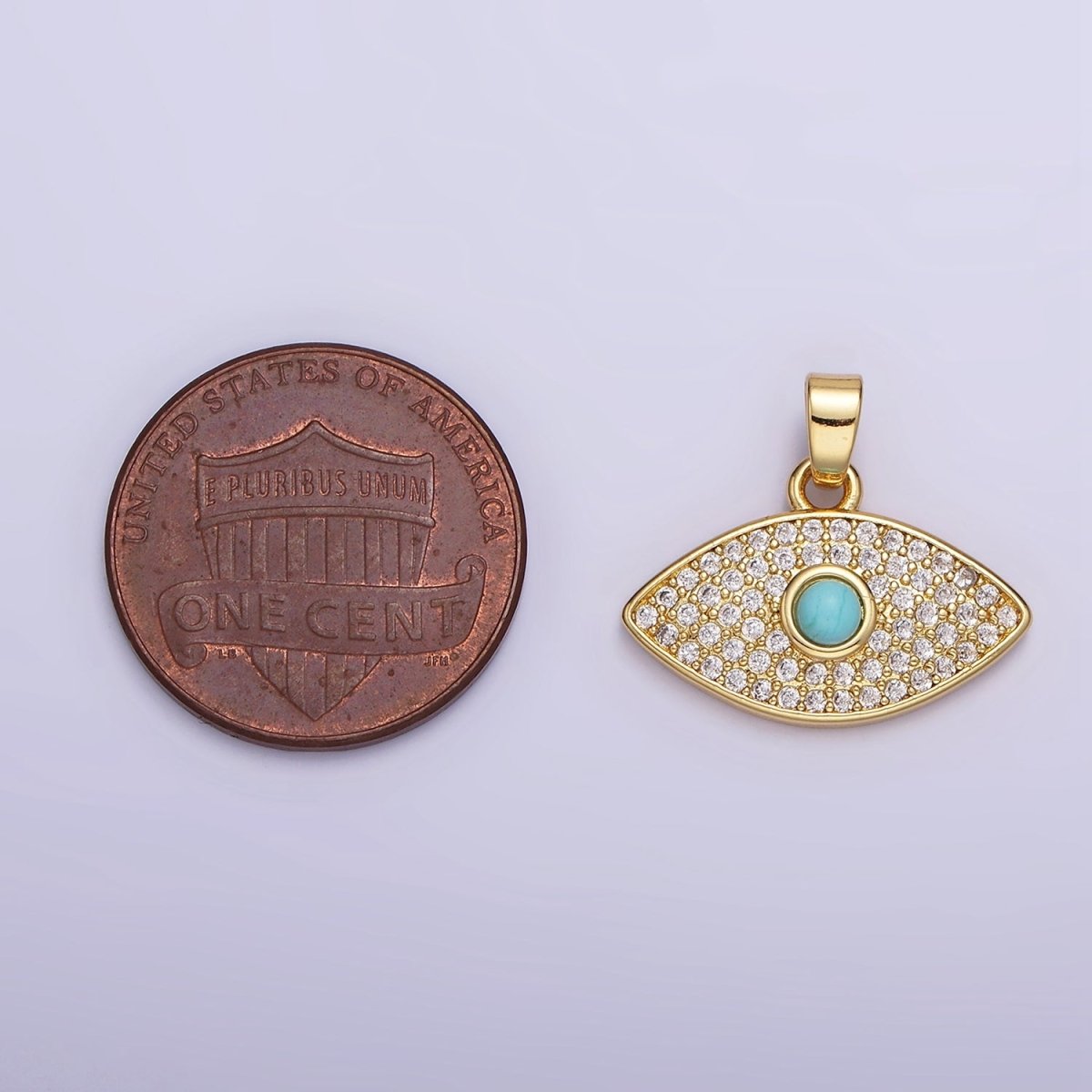 14K Gold plated 16mm Turquoise Micro Paved CZ Evil Eye Pendant | AH162 - DLUXCA
