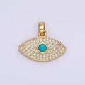 14K Gold plated 16mm Turquoise Micro Paved CZ Evil Eye Pendant | AH162 - DLUXCA