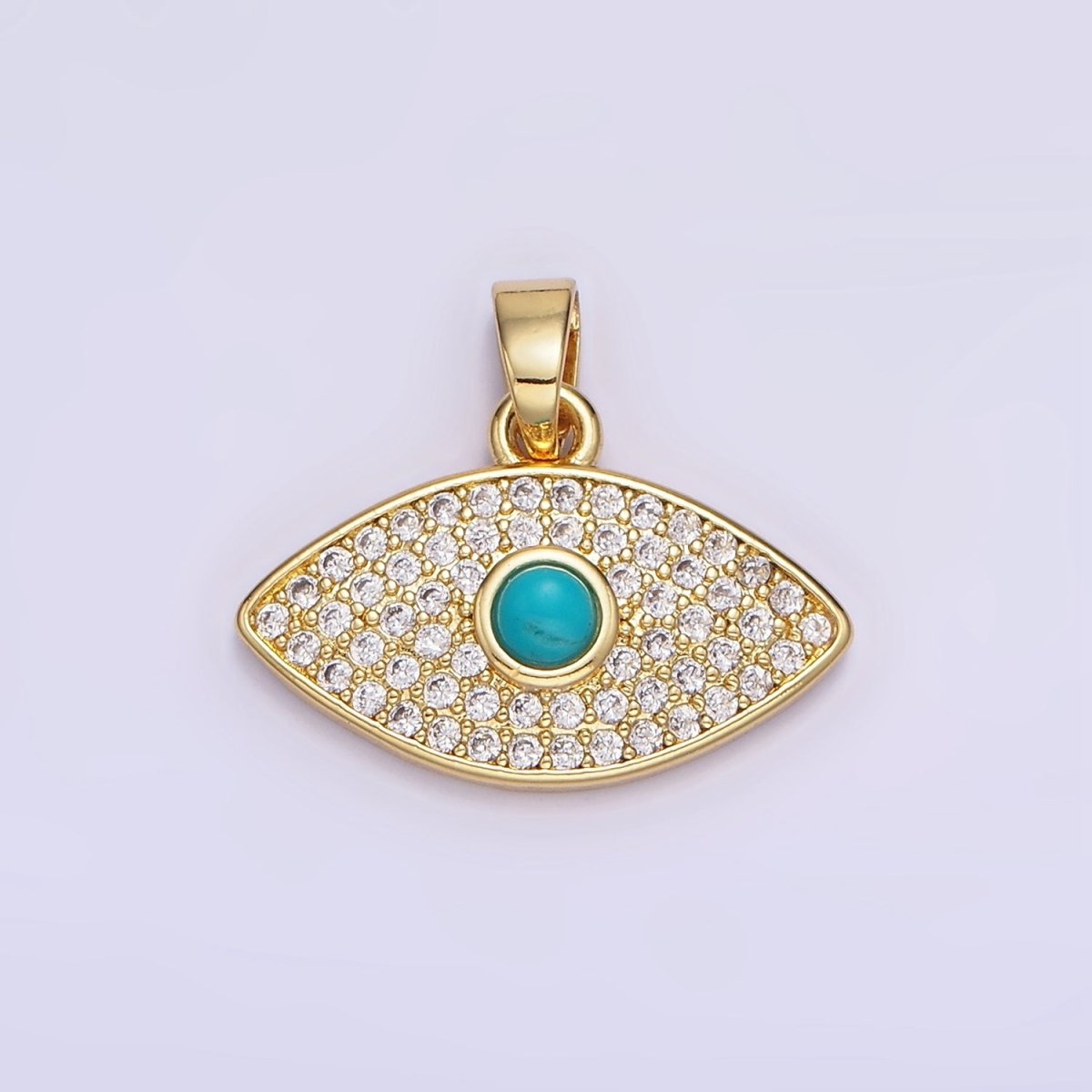 14K Gold plated 16mm Turquoise Micro Paved CZ Evil Eye Pendant | AH162 - DLUXCA