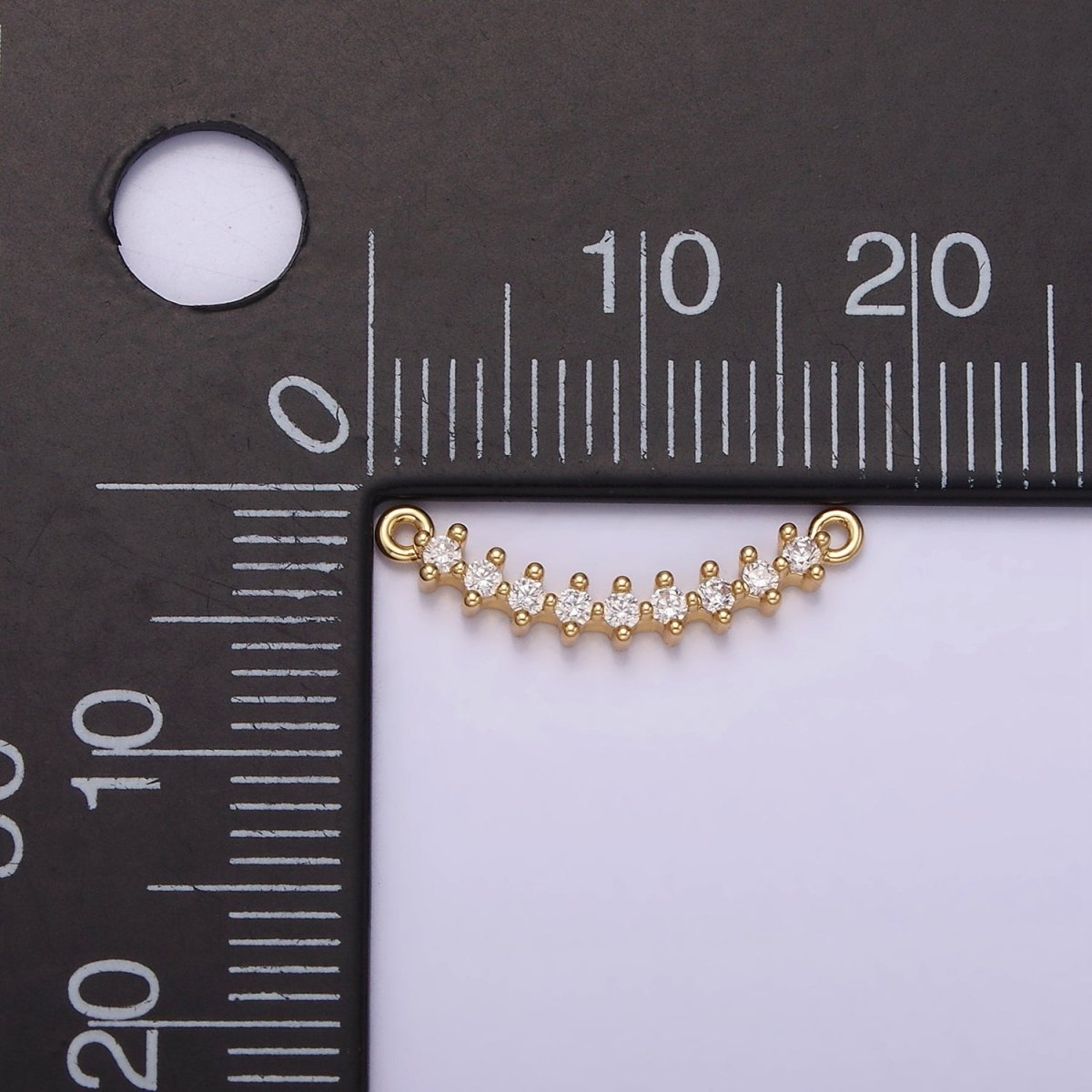 14K Gold plated 17.5mm Clear CZ Curved Connector | G-076 - DLUXCA