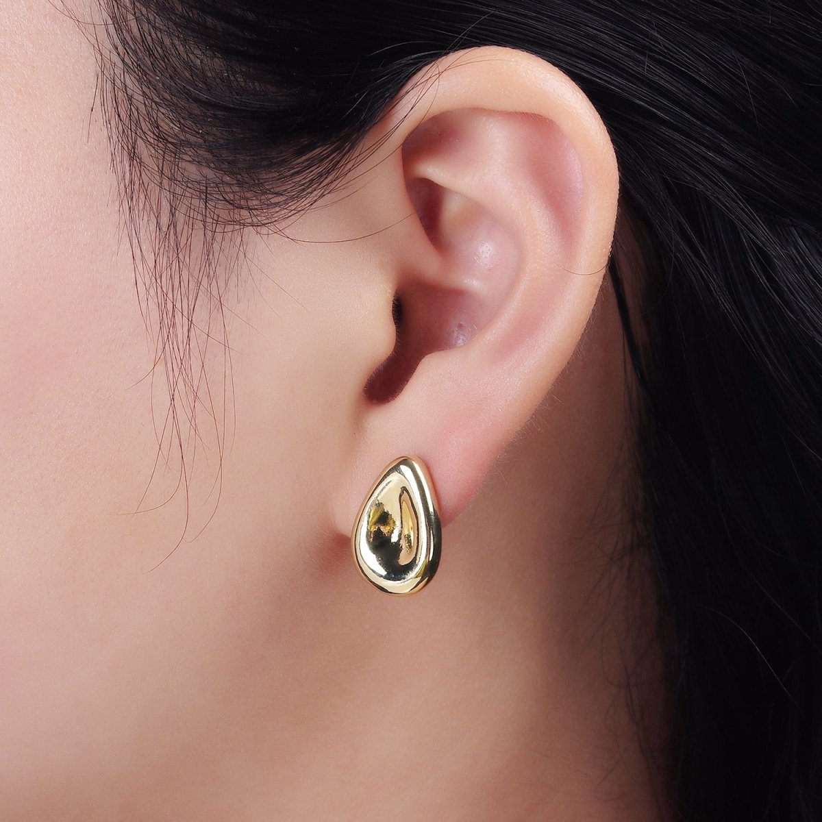 14K Gold plated 17.5mm Dented Teardrop Modern Statement Stud Kylie Earrings | V065 - DLUXCA