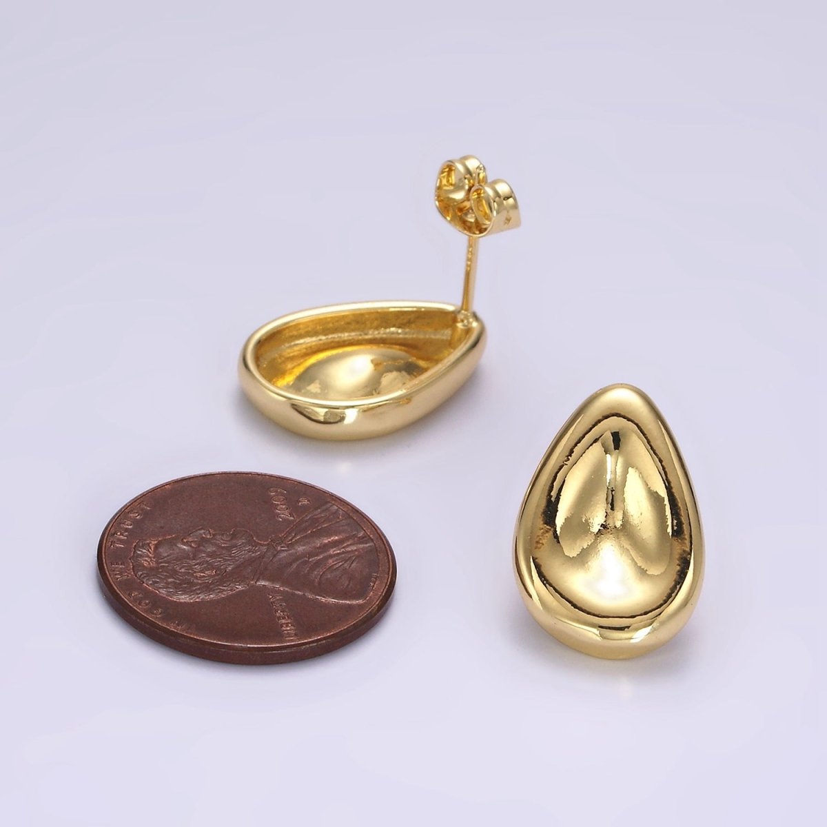 14K Gold plated 17.5mm Dented Teardrop Modern Statement Stud Kylie Earrings | V065 - DLUXCA