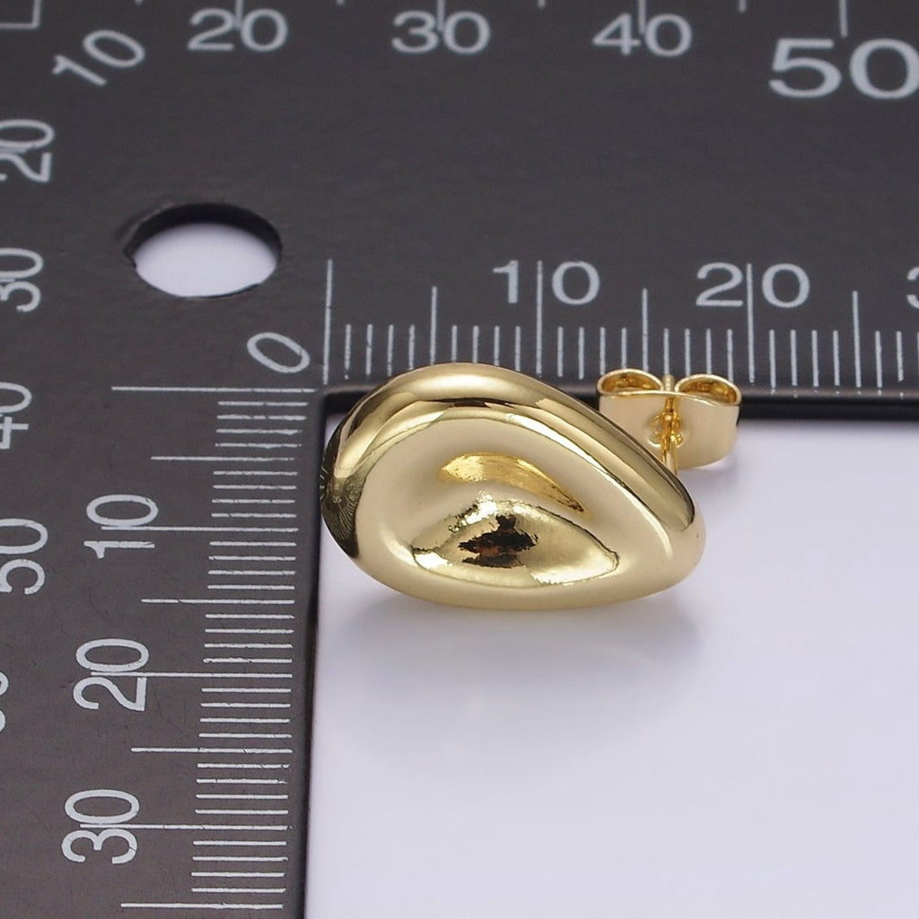 14K Gold plated 17.5mm Dented Teardrop Modern Statement Stud Kylie Earrings | V065 - DLUXCA