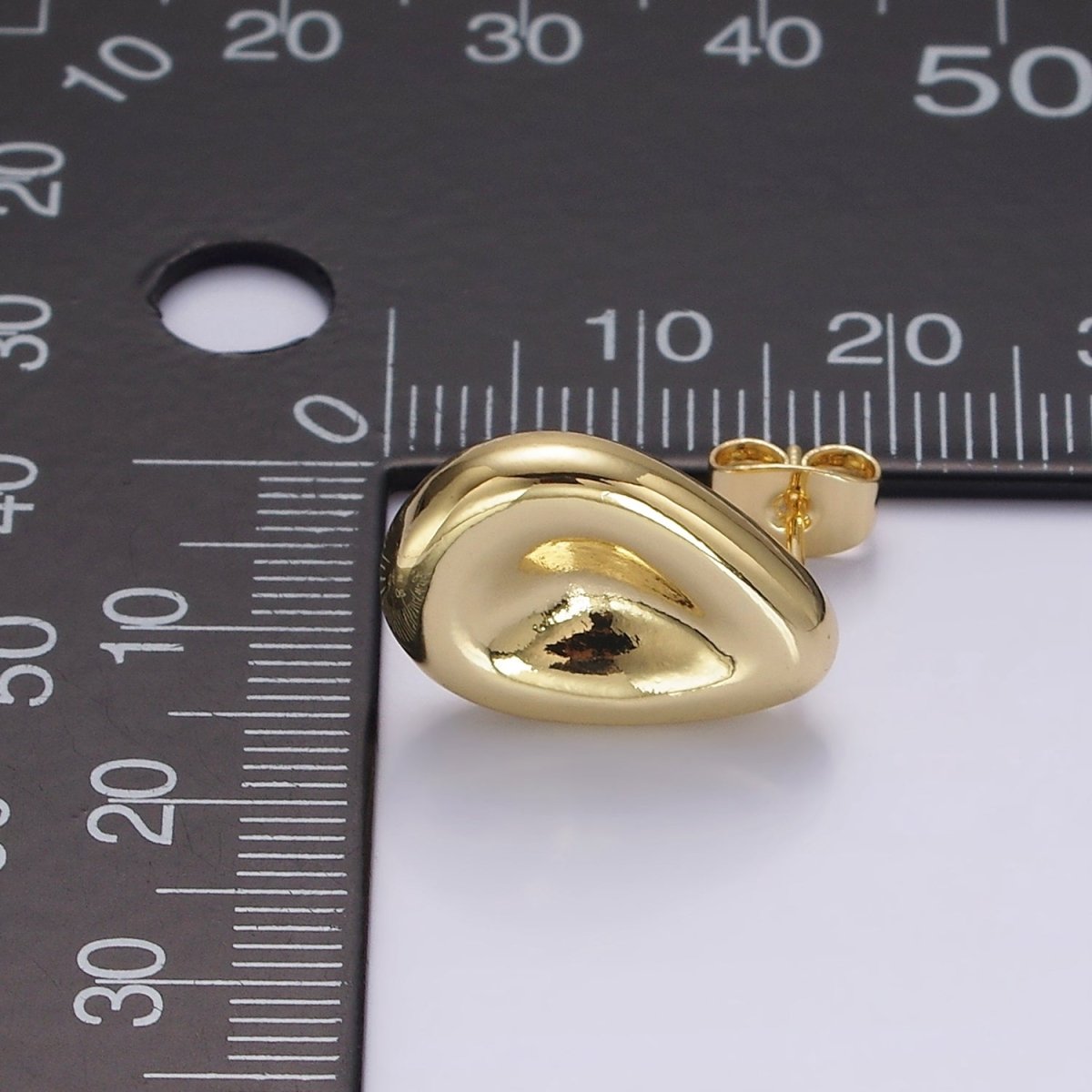 14K Gold plated 17.5mm Dented Teardrop Modern Statement Stud Kylie Earrings | V065 - DLUXCA