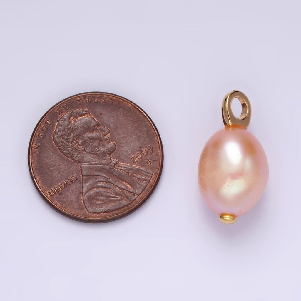 14K Gold plated 17.5mm Pink Peach Freshwater Pearl Drop Pendant | P1649 - DLUXCA