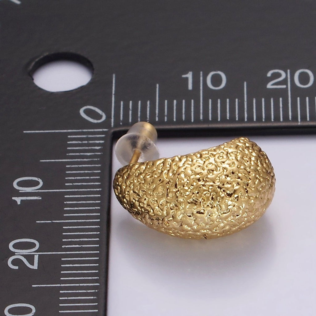14K Gold plated 17.7mm J-Shaped Textured Dome Stud Earrings | V309 - DLUXCA
