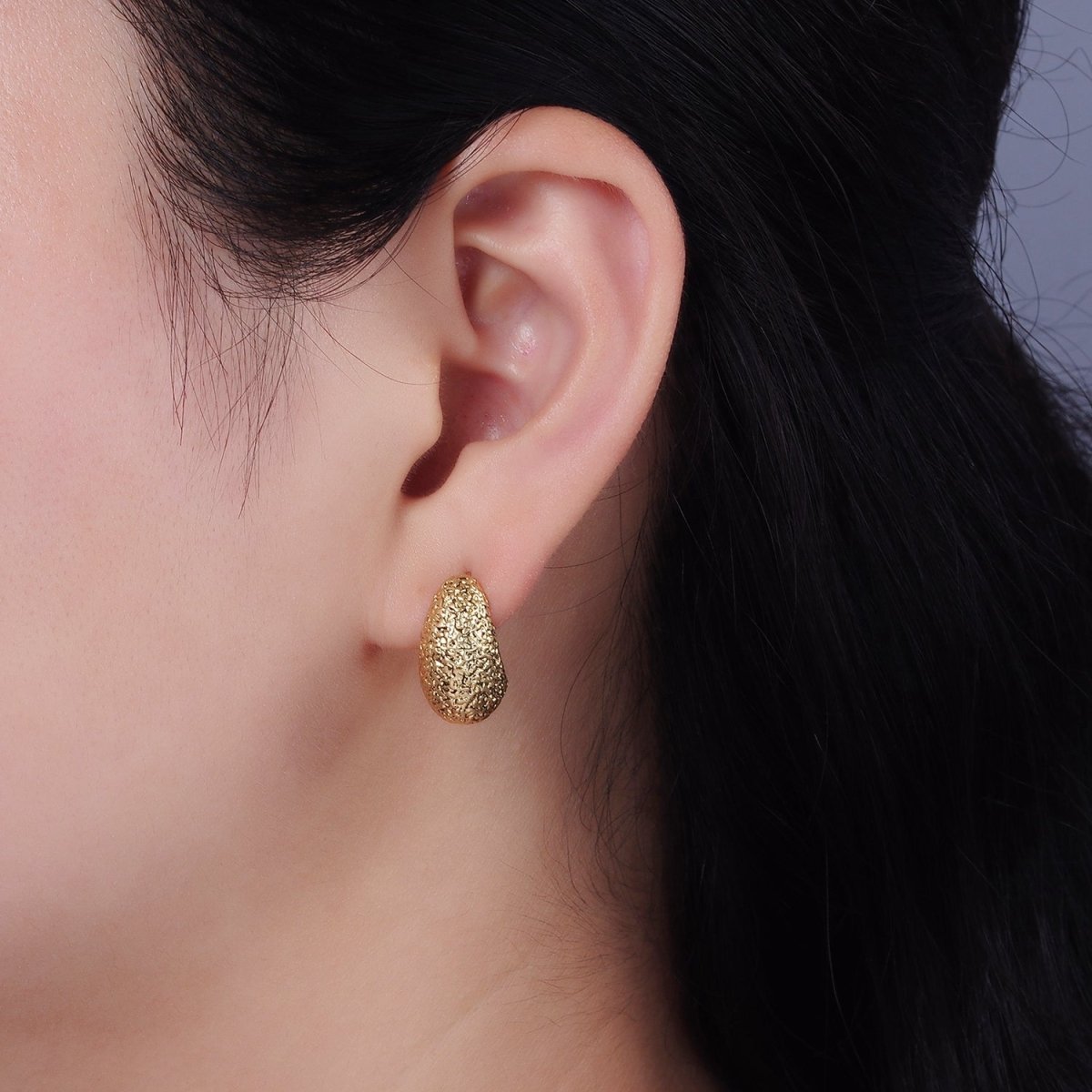 14K Gold plated 17.7mm J-Shaped Textured Dome Stud Earrings | V309 - DLUXCA