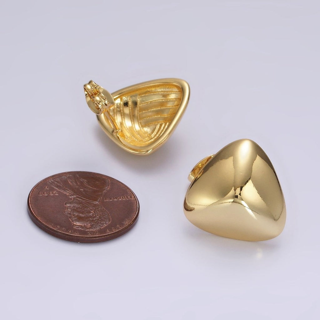14K Gold plated 17mm Edged Triangle Minimalist Geometric Stud Earrings | V064 - DLUXCA