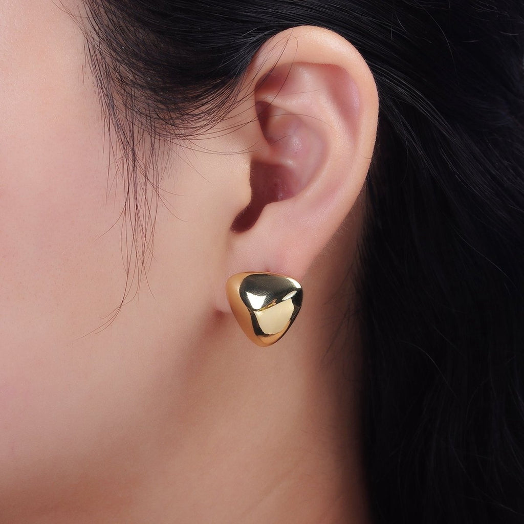14K Gold plated 17mm Edged Triangle Minimalist Geometric Stud Earrings | V064 - DLUXCA