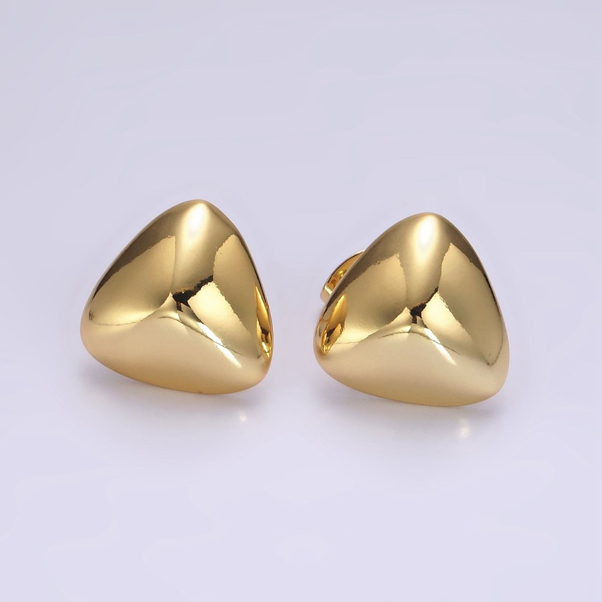 14K Gold plated 17mm Edged Triangle Minimalist Geometric Stud Earrings | V064 - DLUXCA