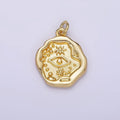 14K Gold plated 17mm Evil Eye Celestial Sun Dotted Stamped Abstract Round Charm | AG213 - DLUXCA