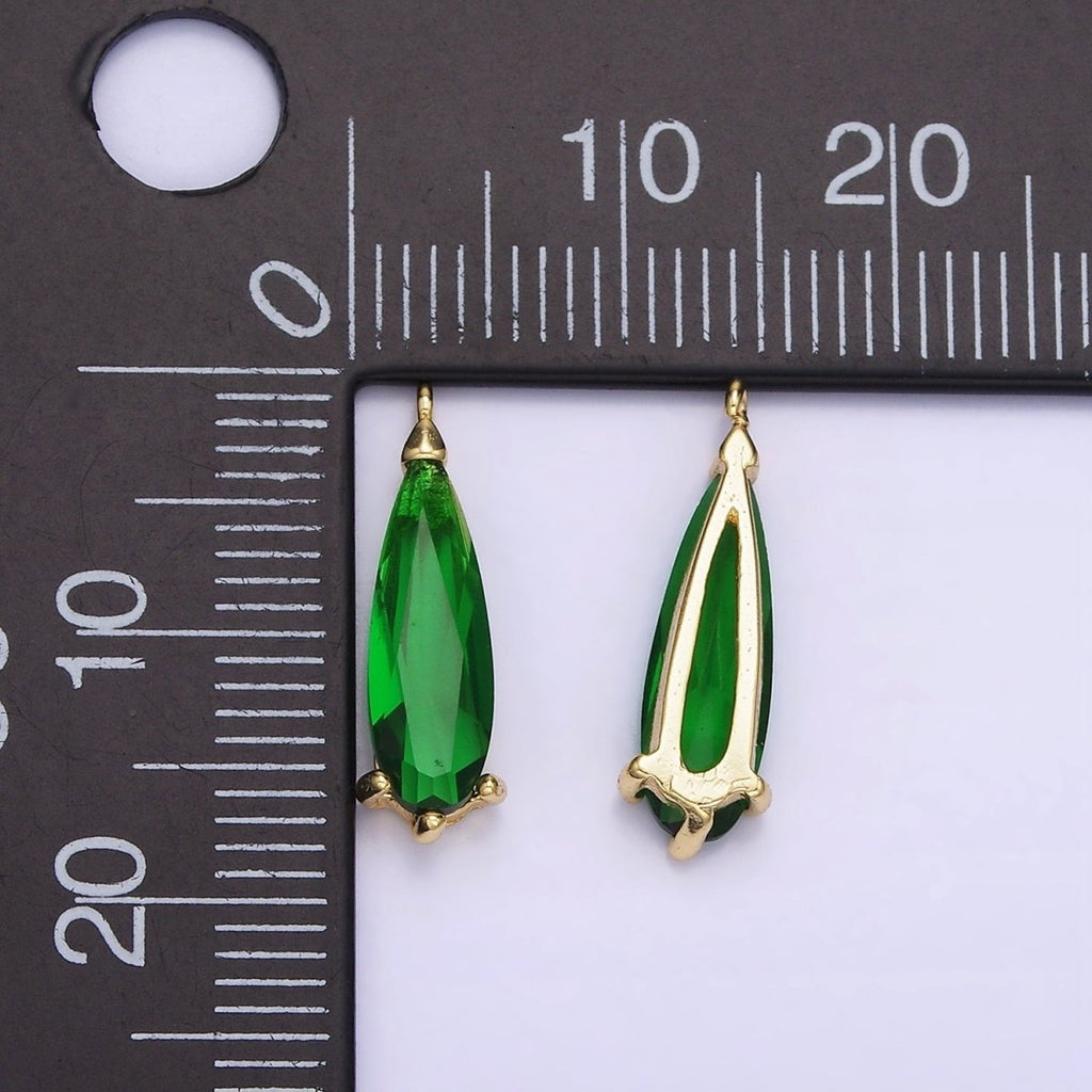 14K Gold plated 17mm Green CZ Teardrop Charm | C520 - DLUXCA