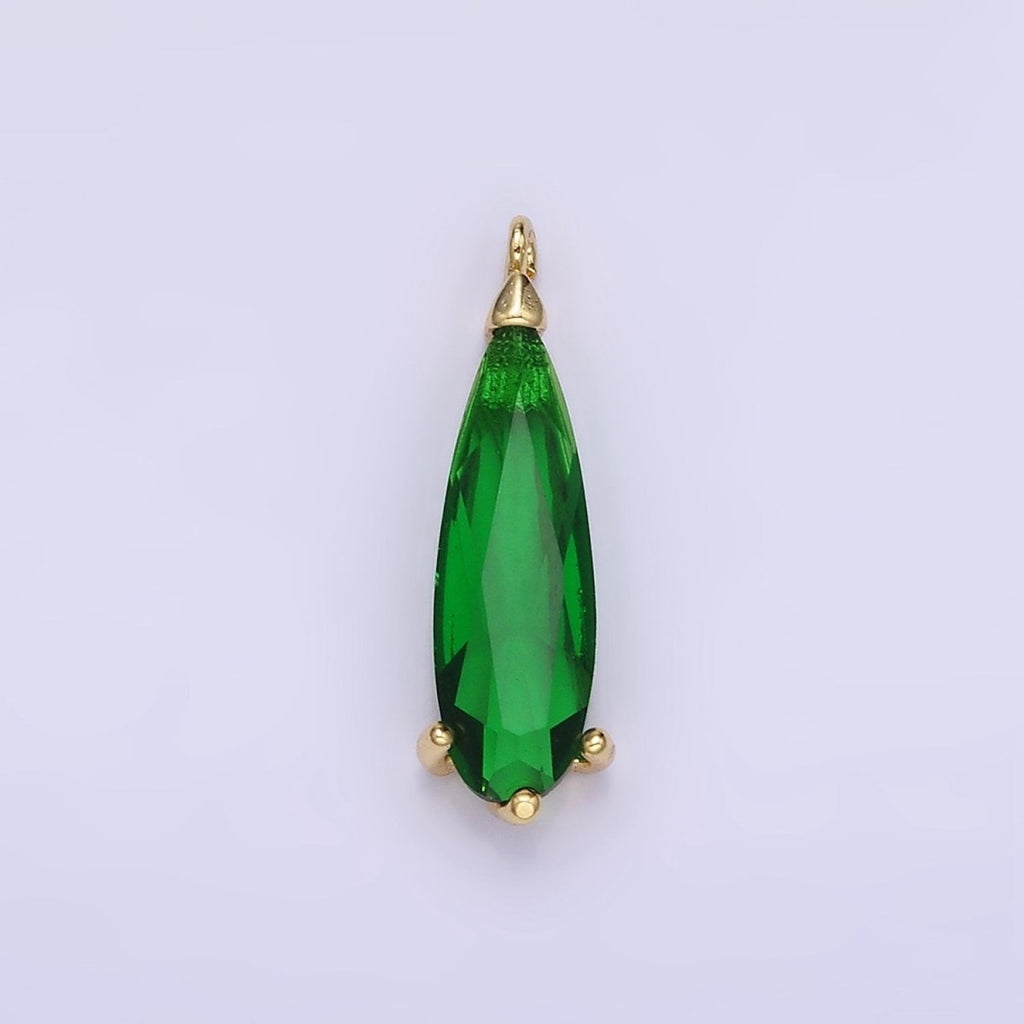 14K Gold plated 17mm Green CZ Teardrop Charm | C520 - DLUXCA