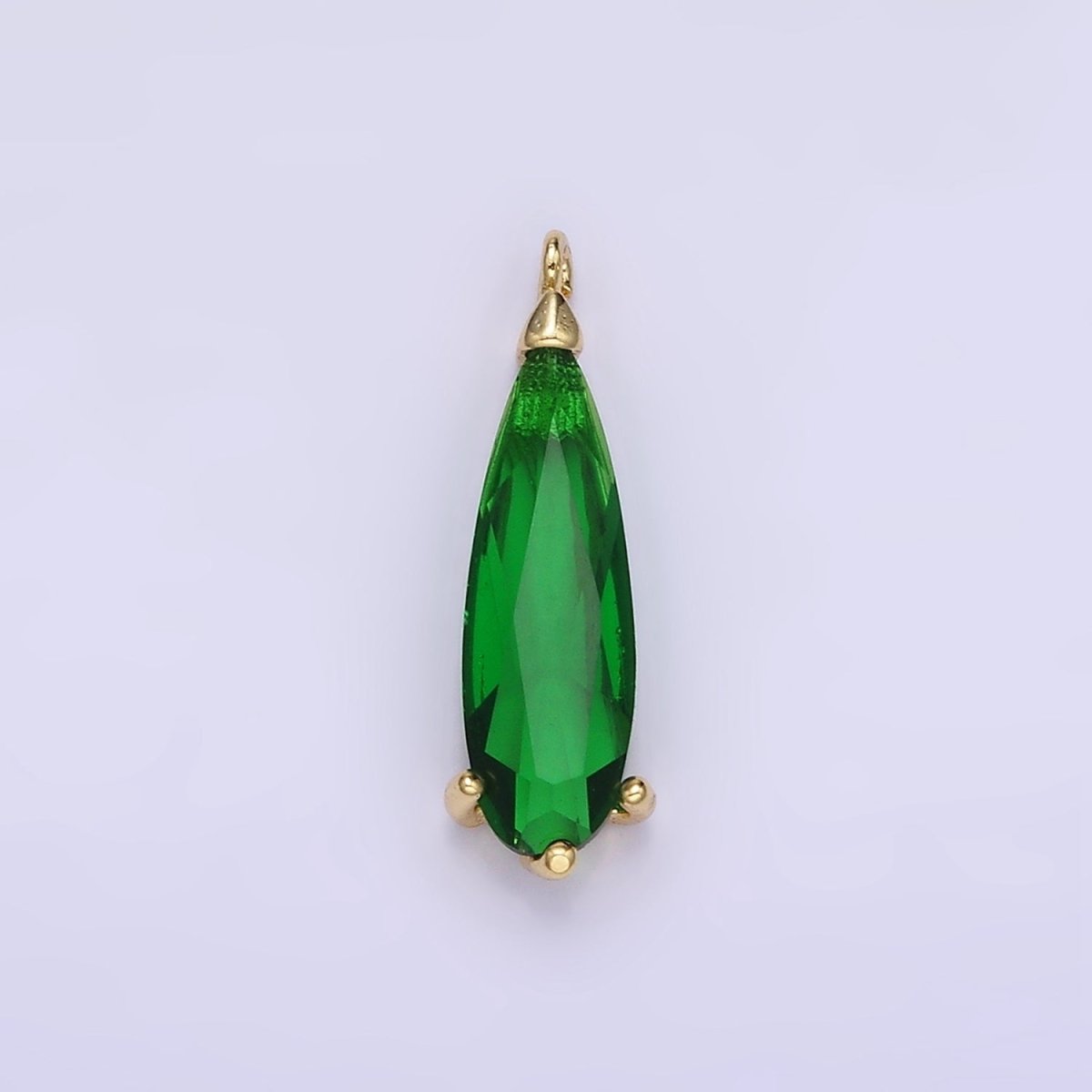 14K Gold plated 17mm Green CZ Teardrop Charm | C520 - DLUXCA