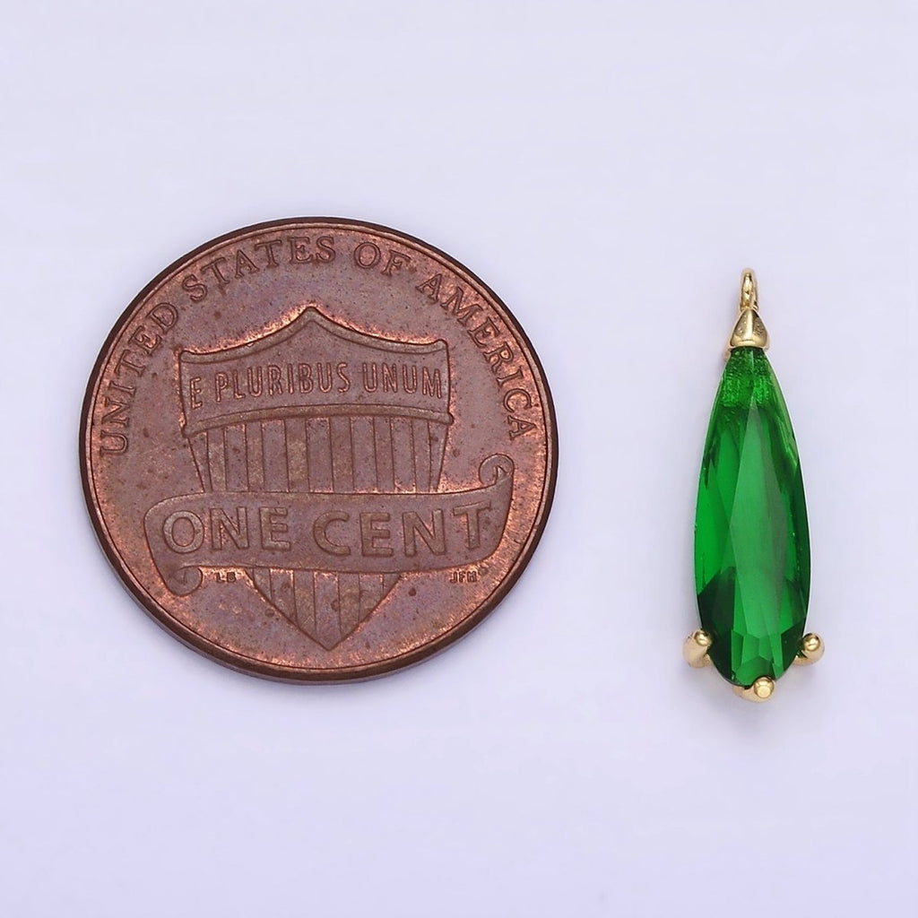 14K Gold plated 17mm Green CZ Teardrop Charm | C520 - DLUXCA