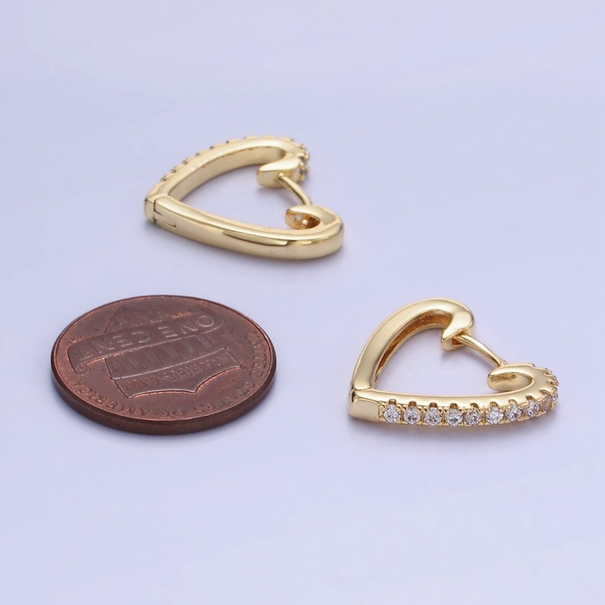 14K Gold plated 17mm Micro Paved CZ Heart Huggie Earrings | AB1326 - DLUXCA