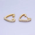 14K Gold plated 17mm Micro Paved CZ Heart Huggie Earrings | AB1326 - DLUXCA