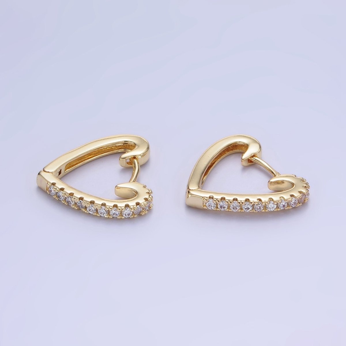 14K Gold plated 17mm Micro Paved CZ Heart Huggie Earrings | AB1326 - DLUXCA