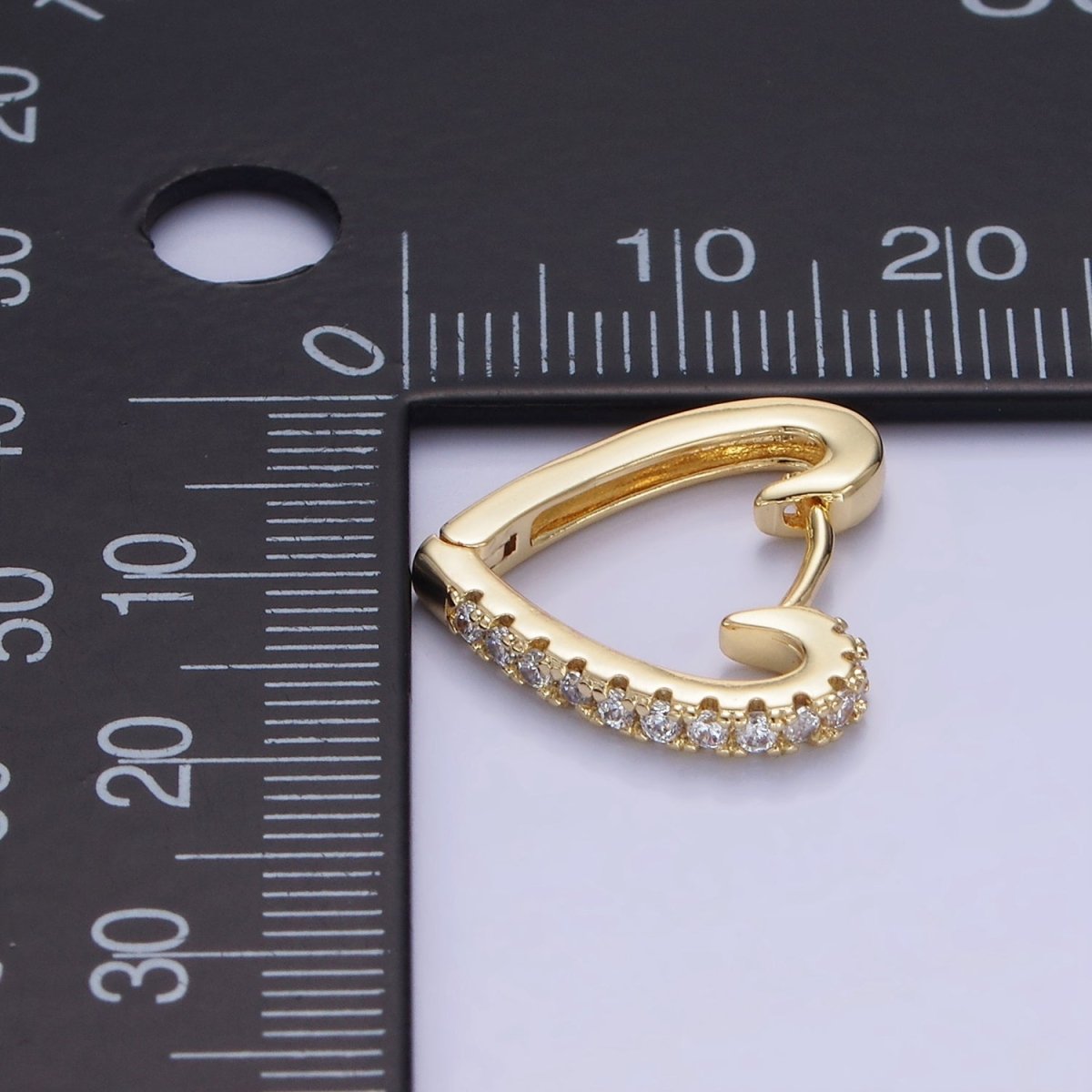 14K Gold plated 17mm Micro Paved CZ Heart Huggie Earrings | AB1326 - DLUXCA