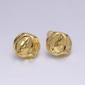 14K Gold plated 17mm Molten Hammered Round Stud Earrings | V239 - DLUXCA