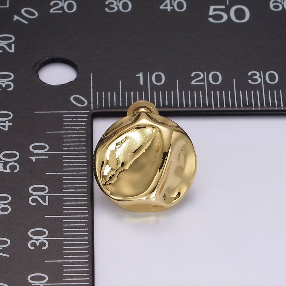 14K Gold plated 17mm Molten Hammered Round Stud Earrings | V239 - DLUXCA