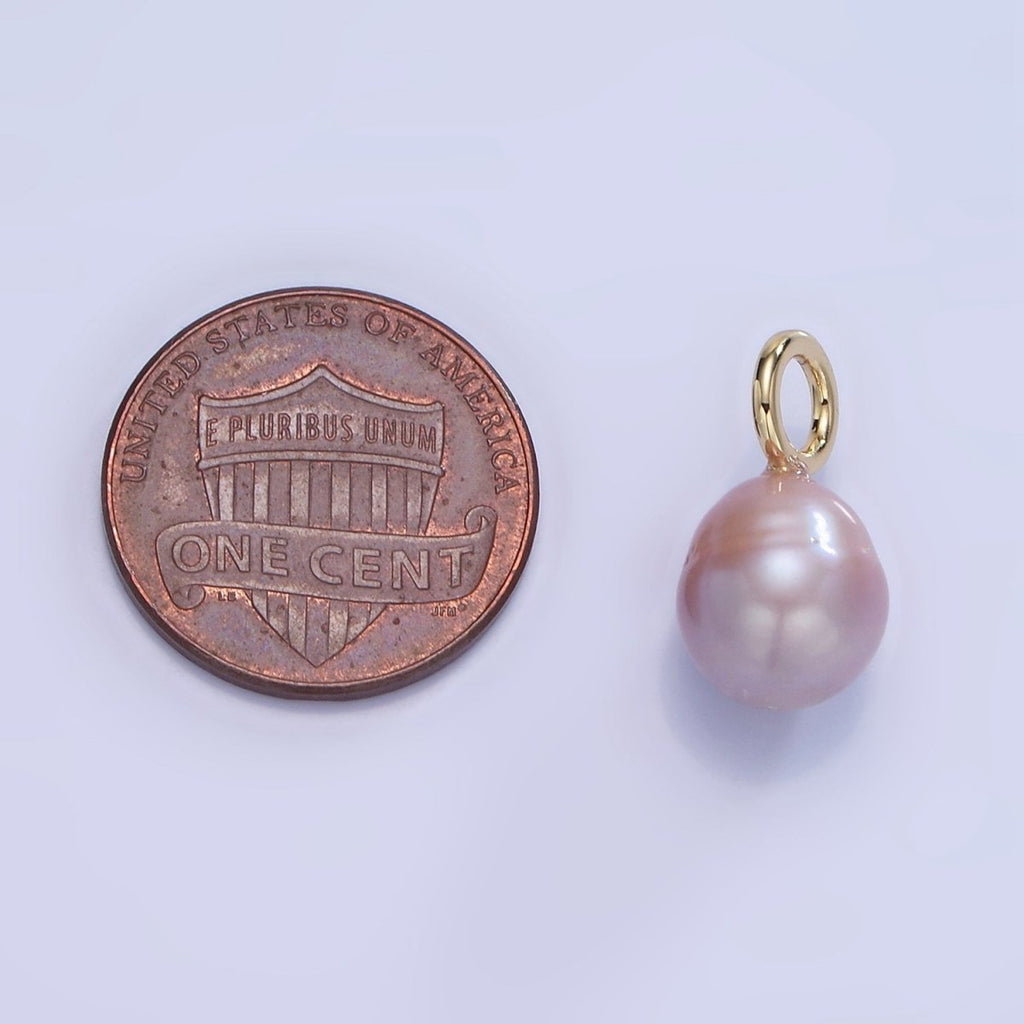 14K Gold plated 17mm Purple Ringed Freshwater Pearl Oval Drop Pendant | P1737 - DLUXCA