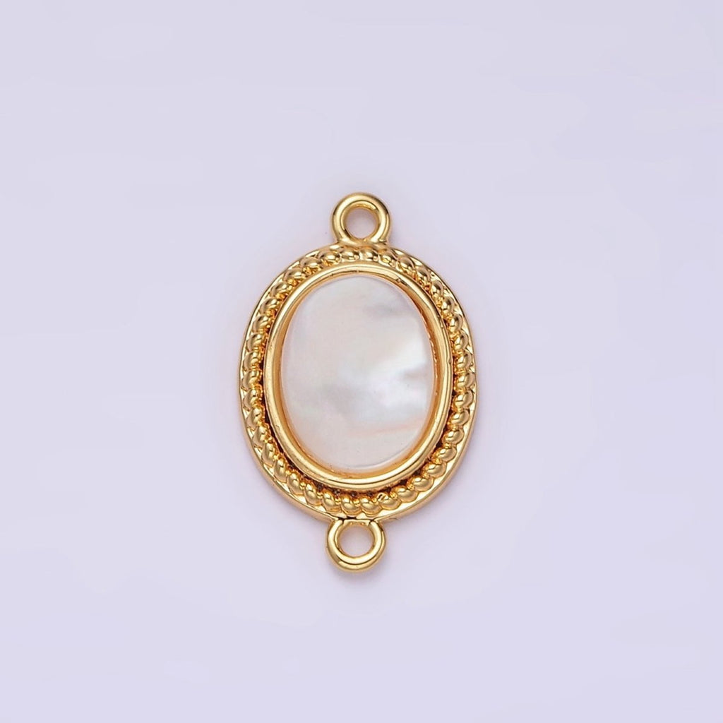 14K Gold plated 17mm Shell Pearl Braided Bezel Oval Connector | G-062 - DLUXCA