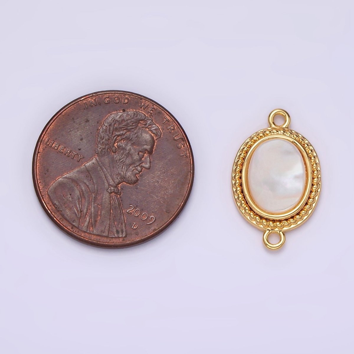14K Gold plated 17mm Shell Pearl Braided Bezel Oval Connector | G-062 - DLUXCA