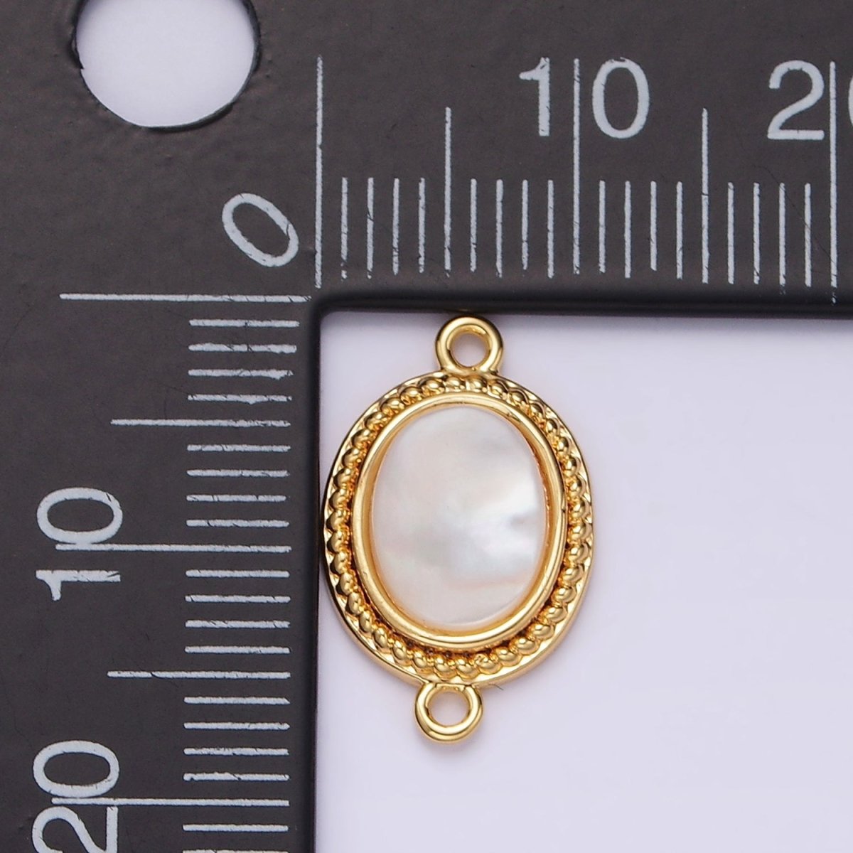 14K Gold plated 17mm Shell Pearl Braided Bezel Oval Connector | G-062 - DLUXCA