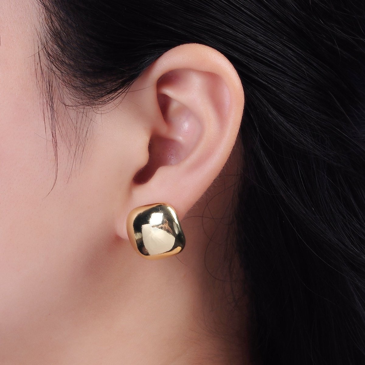 14K Gold plated 17mm Square Dome Minimalist Stud Earrings | V-299 - DLUXCA