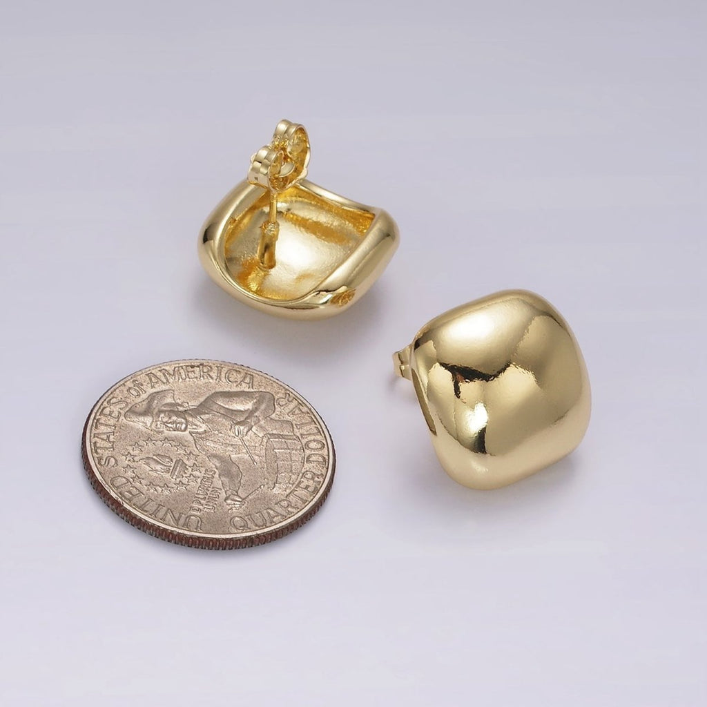 14K Gold plated 17mm Square Dome Minimalist Stud Earrings | V-299 - DLUXCA