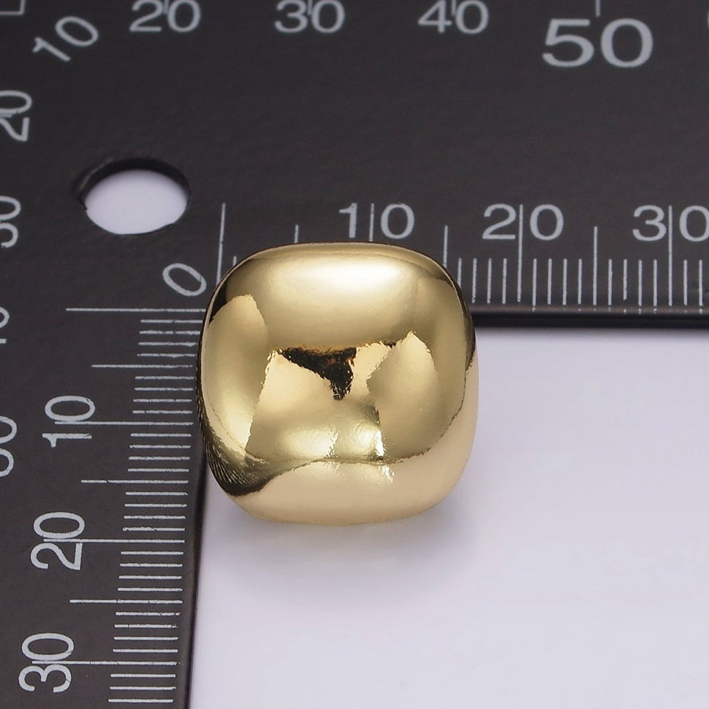 14K Gold plated 17mm Square Dome Minimalist Stud Earrings | V-299 - DLUXCA