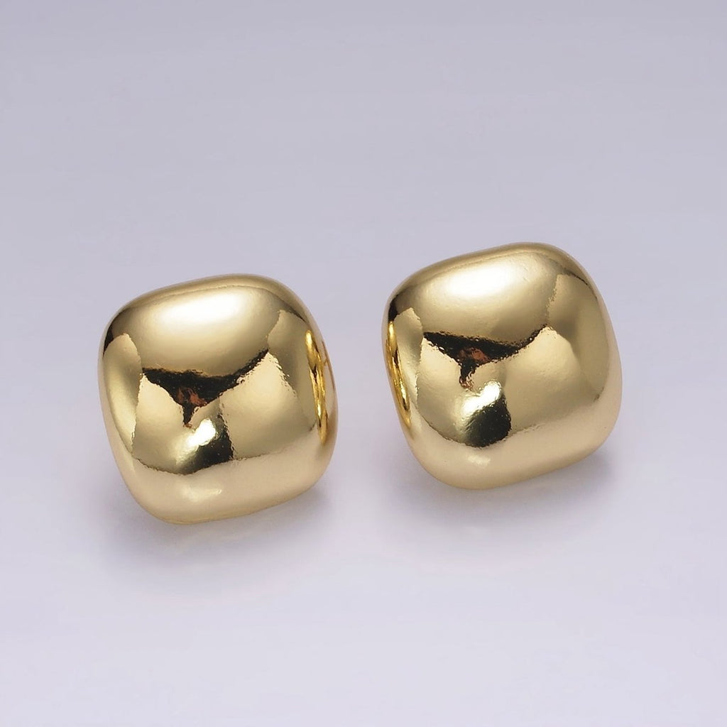 14K Gold plated 17mm Square Dome Minimalist Stud Earrings | V-299 - DLUXCA