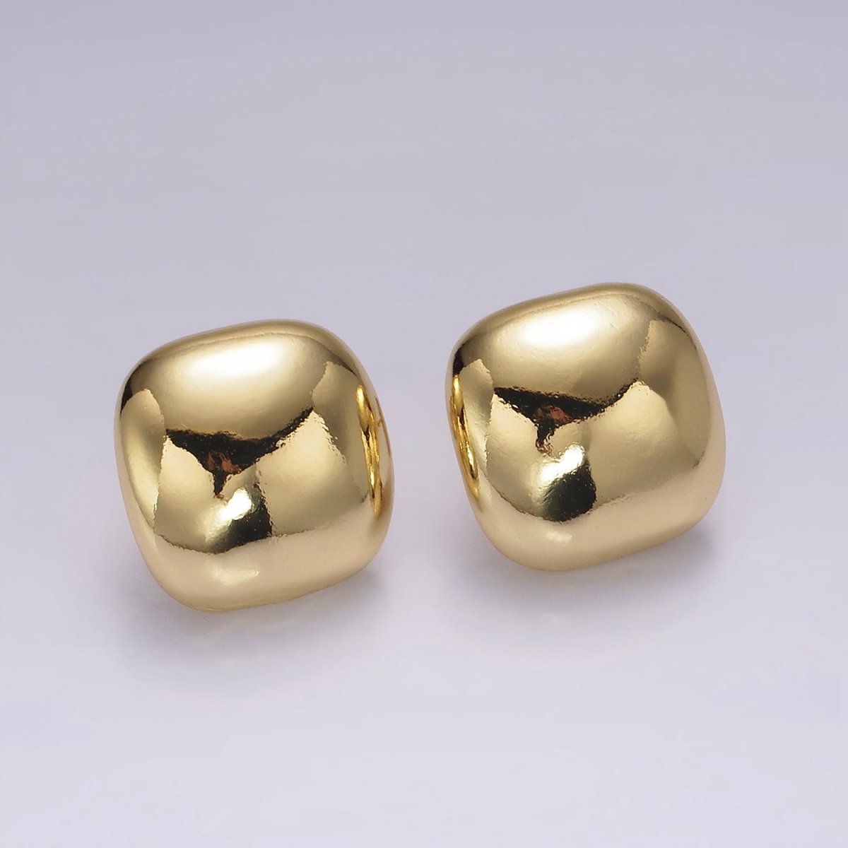 14K Gold plated 17mm Square Dome Minimalist Stud Earrings | V-299 - DLUXCA