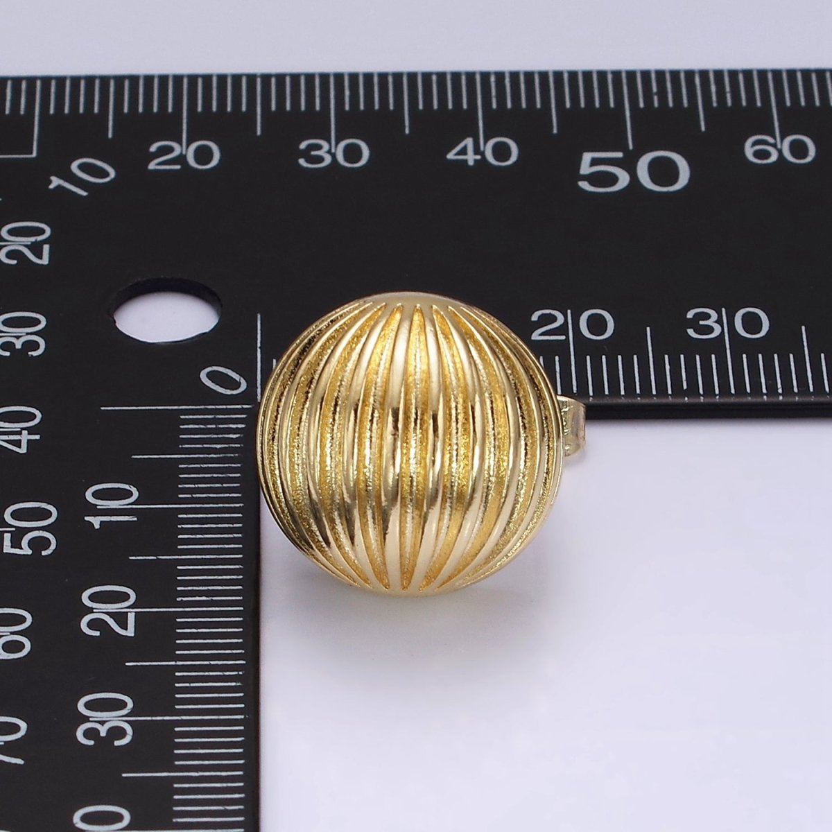 14K Gold plated 18.5mm Line-Textured Round Dome Stud Earrings | V459 - DLUXCA