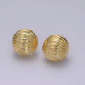 14K Gold plated 18.5mm Line-Textured Round Dome Stud Earrings | V459 - DLUXCA