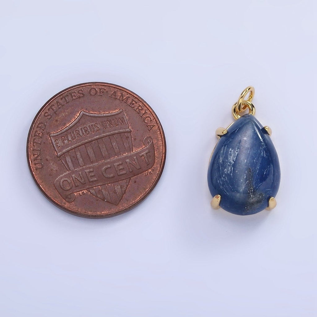 14K Gold plated 18mm Blue Kyanite Gemstone Teardrop Charm | AG752 - DLUXCA