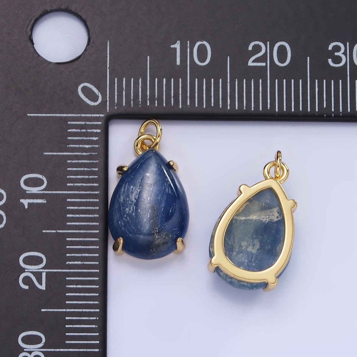 14K Gold plated 18mm Blue Kyanite Gemstone Teardrop Charm | AG752 - DLUXCA