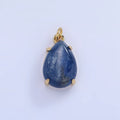 14K Gold plated 18mm Blue Kyanite Gemstone Teardrop Charm | AG752 - DLUXCA