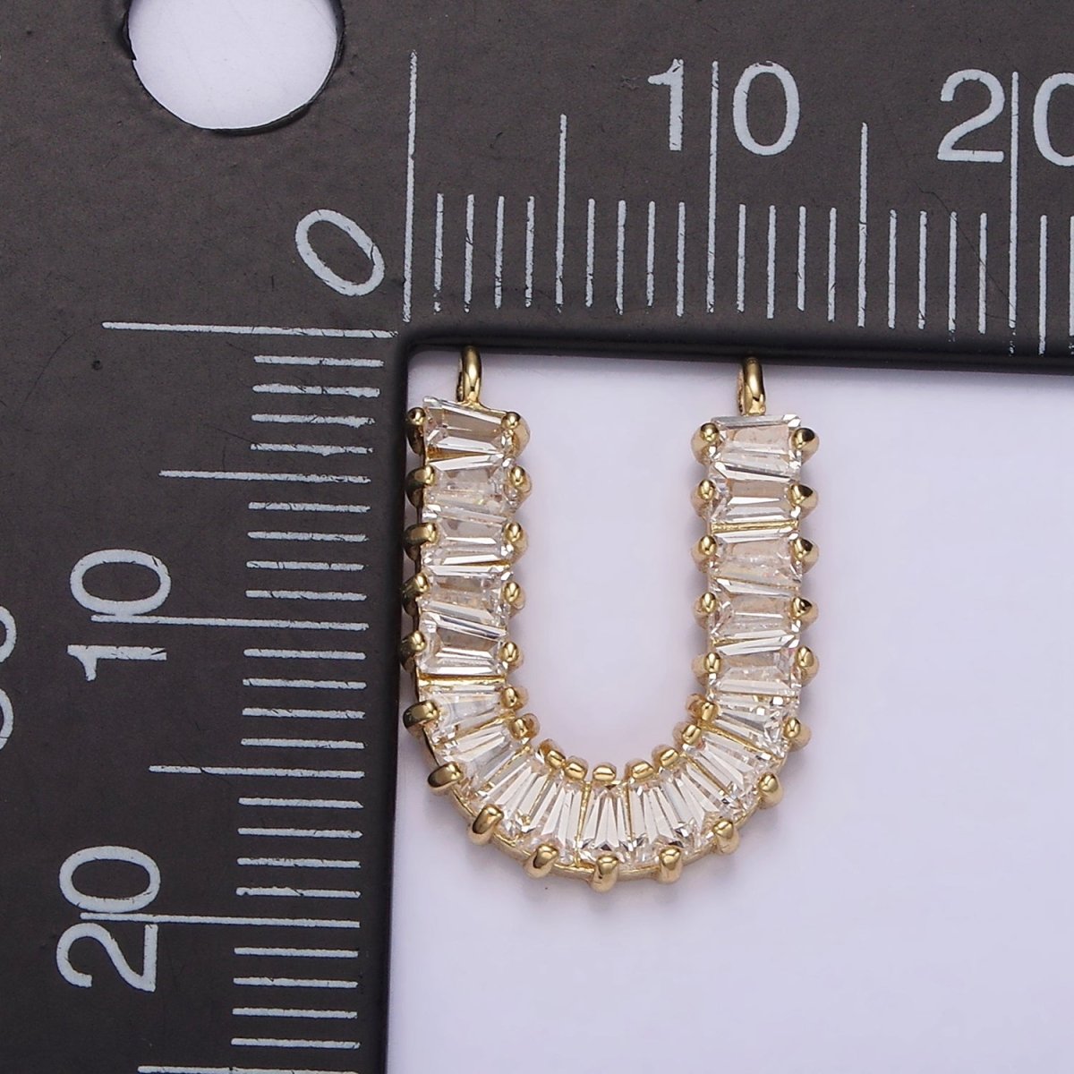 14K Gold plated 18mm Clear Baguette Lined U-Shaped Connector | G064 - DLUXCA