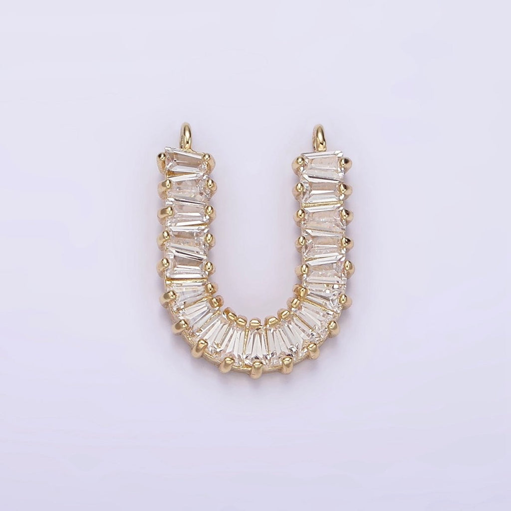 14K Gold plated 18mm Clear Baguette Lined U-Shaped Connector | G064 - DLUXCA