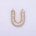 14K Gold plated 18mm Clear Baguette Lined U-Shaped Connector | G064 - DLUXCA