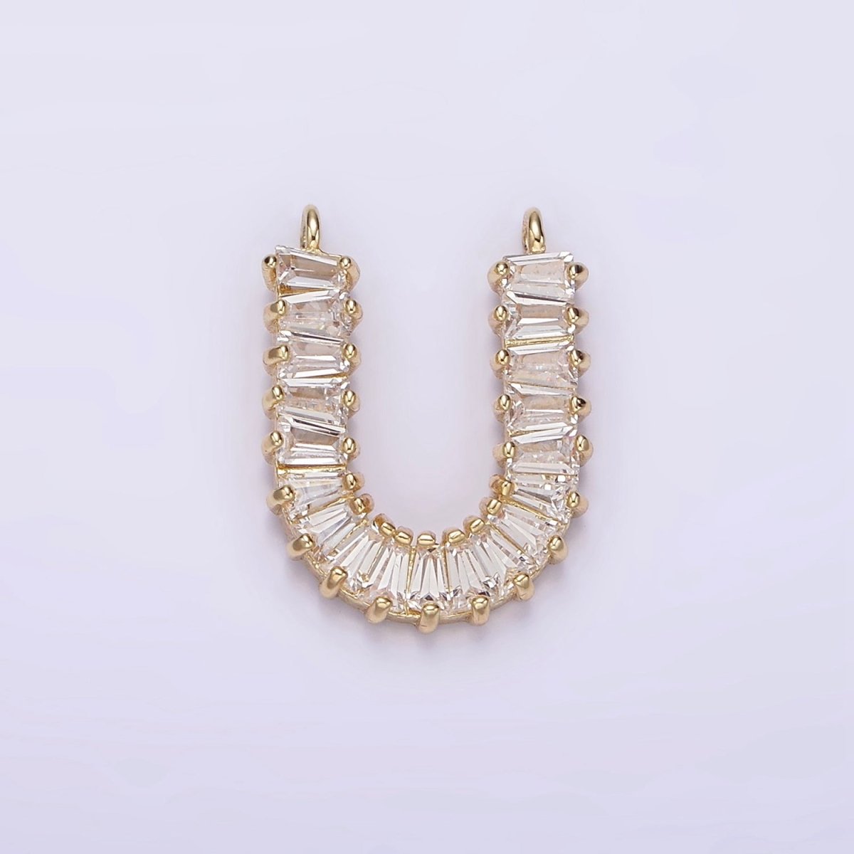 14K Gold plated 18mm Clear Baguette Lined U-Shaped Connector | G064 - DLUXCA